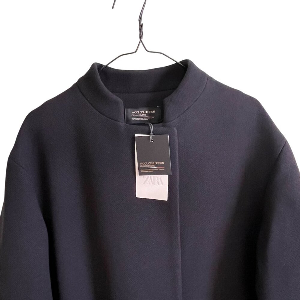 ZARA ZW Collection Wool Blend Coat – Dark Navy | Size M | Tailored Quiet Luxury - Picture 9 of 14